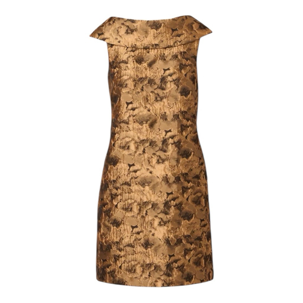 ADRIANNA PAPELL Bias Collar Shift Cocktail Dress Gold Black Size 14 - Picture 2 of 11